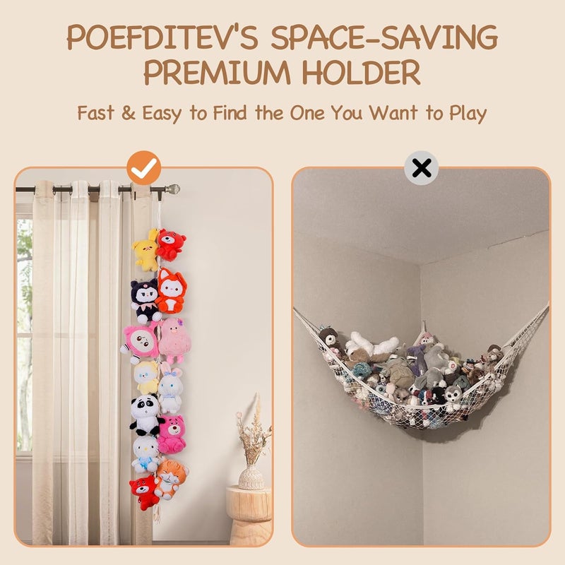 Poefditev Stuffed Animal Storage Chain Boho Room Decor, Hanging Stuffed Animal Holder with 20 Metal Clips, Macrame Plush Toy Corner Organizer for Kids Baby Nursery Bedroom Playroom Wall Decor - Image 2